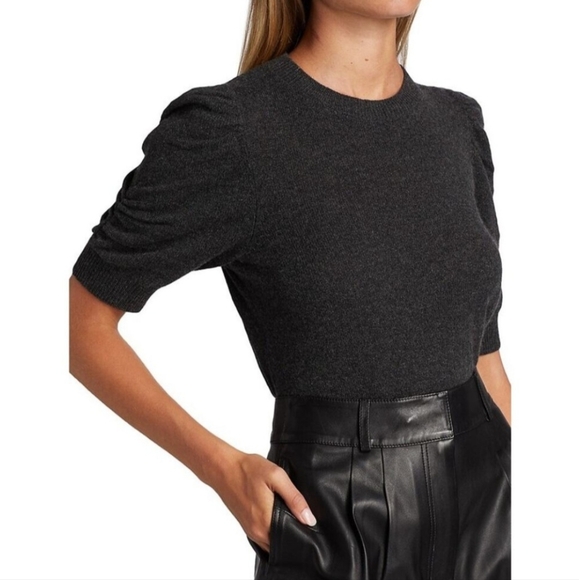FRAME Ruched Sleeve Cashmere Sweater Top | LARGE - Picture 4 of 12